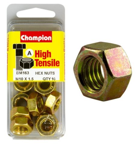 M10 x 1.50 Hex Nut High Tensile   Pkt 10- Champion