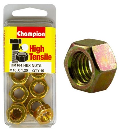 M10 x 1.25 Hex Nut High Tensile   Pkt 10- Champion