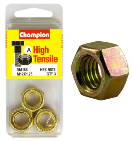 M12 x 1.25 Hex Nut High Tensile   Pkt 3 - Champion