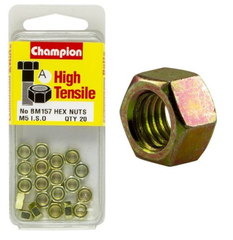 M5 x 0.8 Hex Nut High Tensile   Pkt 20- Champion