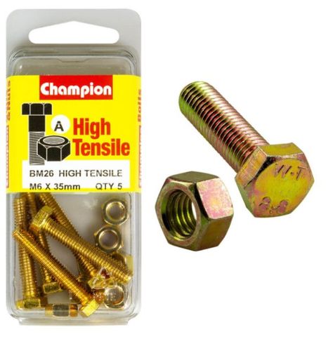 M6 x 35mm Bolt & Nut - High Tensile Pkt5