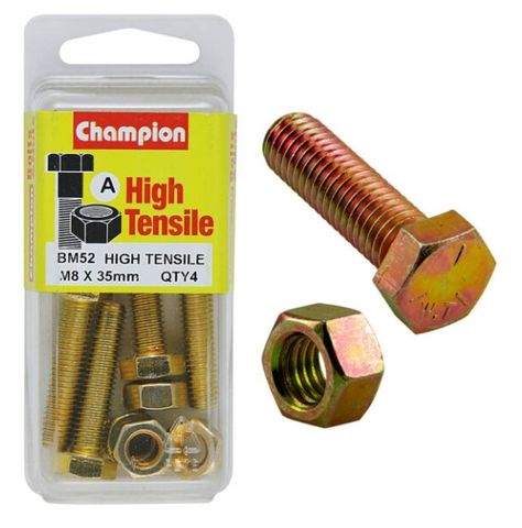 M8 x 35mm Bolt & Nut - High Tensile Pkt4