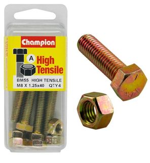 M8 x 40mm Bolt & Nut - High Tensile Pkt4