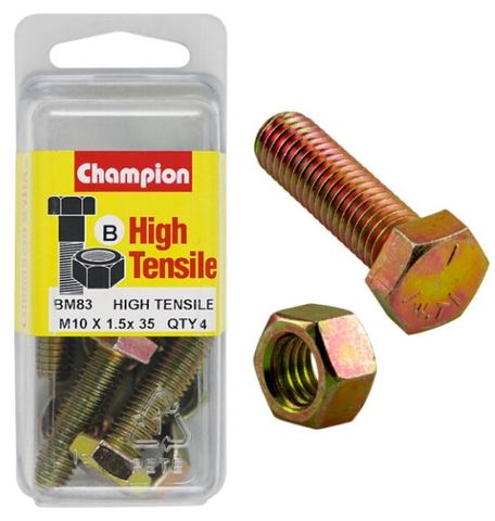 M10 x 35mm Bolt & Nut - High Tensile Pkt4