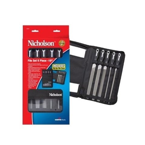 10" 5 piece second Cut File Set complete with Handle - Nicholson