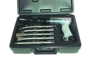 Air Hammer 5 piece Chisel Set in case complet with a  Quick Release Chuck - Wellmade