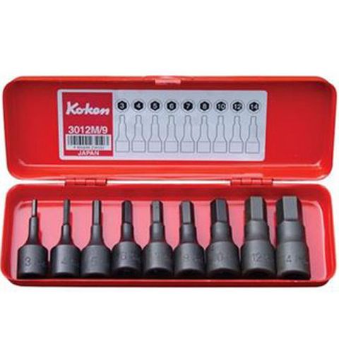 1/8" - 1/2" Hex Socket Set in Case 9 piece 3/8" Drive - Koken..1/8'',5/32'',3/16'',7/32",1/4'',5/16'',3/8'',7/16'' & 1/2''