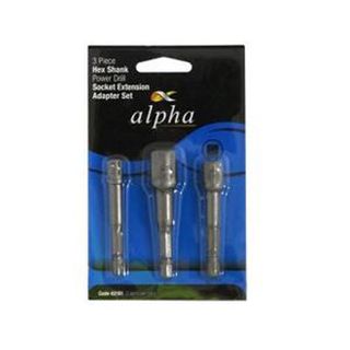 Alpha 3 piece Hex Shank - Socket Extension Adaptor Set 1/4'',3/8'' & 1/2''