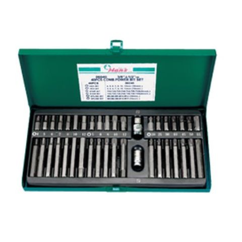 3/8" & 1/2" 40 piece Combination  Power Bit Set 10mm Hex Metal Case - Hans