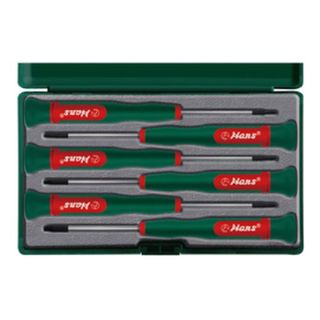 6 piece Precision Star Screwdriver Set in Green ABS Case - Hans