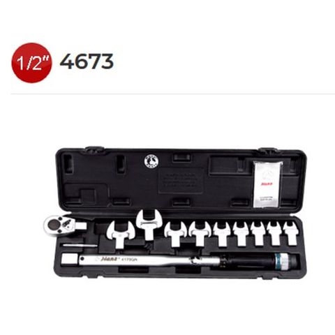 20-210 Nm x 1/2" Drive 11 Pieces Re - Changeable Open End Head 13 - 30mm Torque Wrench Set - Hans