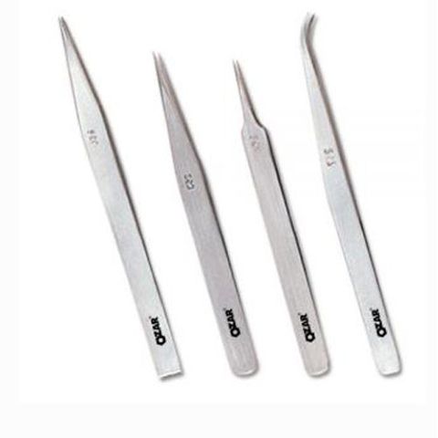 6''/152mm Tweezers Bent Fine Point Stainless - Ozar