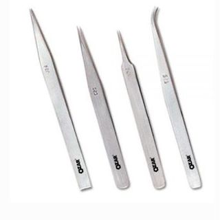 6''/152mm Tweezers Bent Fine Point Stainless - Ozar