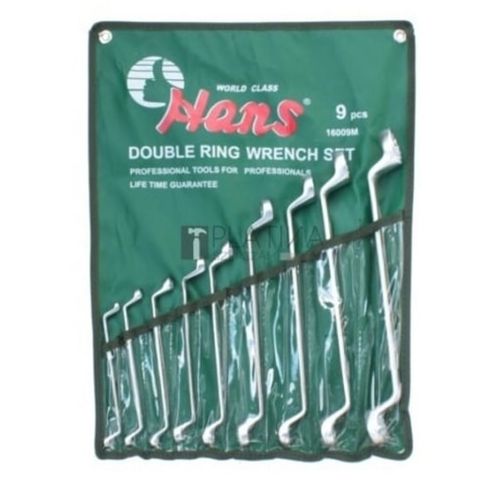 6-32mm 9 Piece  75 Deg. Double Ring Off-Set Wrench Set - Hans..6x7,8x9,10x11,12x13,14x15,17x19,21x22,24x27 & 30x32mm