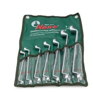 6-22mm 7 piece 75 Deg. Off-Set Double Ring Wrench Set in Wallet - Hans..6x7,8x9,10x11,12x13,14x15,17x19,21x22mm