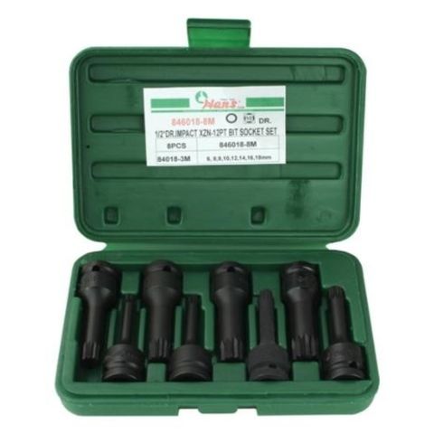 6mm - 18mm x 1/2" Dr XZN Impact Bit 8 pc Socket Set - Hans Tools
