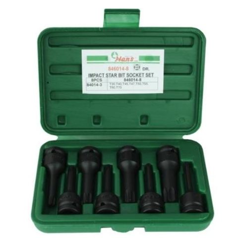 T30 - T70 x 1/2" Dr 8 pc Torx Impact Socket Set in ABS Case - Hans Tools