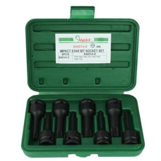 T30 - T70 x 1/2" Dr 8 pc Torx Impact Socket Set in ABS Case - Hans Tools