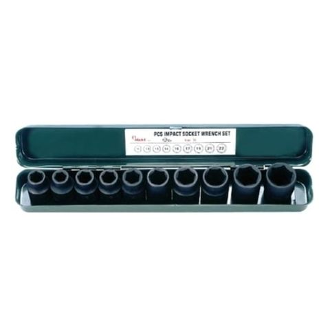 10 - 24mm 1/2" Dr.10 pce IMPACT Socket Set -  Metal Case - Hans