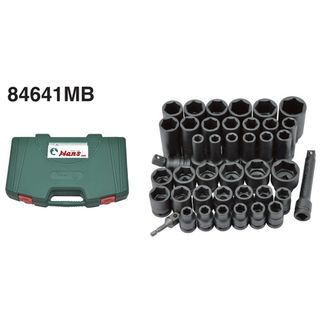 9mm - 30mm 1/2" Dr Std & Deep 41 piece Impact Socket Set complete with 5" Impact Extension Bar, Impact Universal Joint & Impact Socket Adaptor in ABS Case - Hans Tools