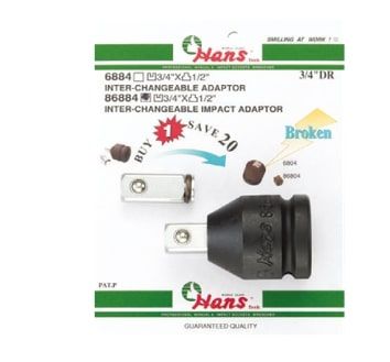 1/2" Square Drive Impact Adaptor with Ball - Hans