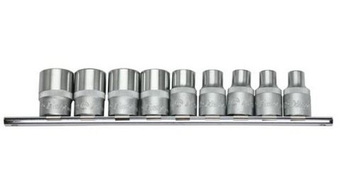 9pce E10-E24 1/2" Dr. E-Star Bit Socket Set on Rail - Hans