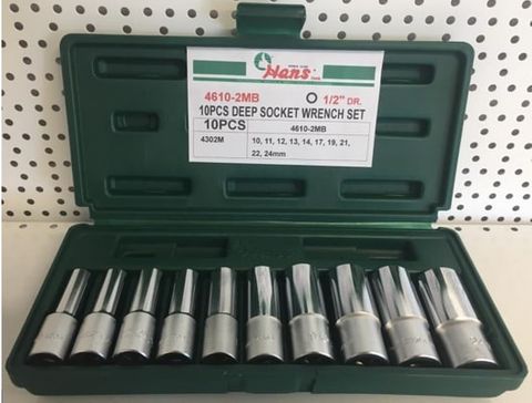 1/2"' Dr. 10Pce 12Pt DEEP SAE Socket Set 3/8"-15/16" ABS Case - Hans