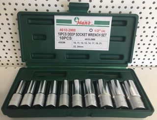 1/2" Dr. 10Pce 12Pt DEEP Metric  Socket Set 10-24mm  ABS Case - Hans