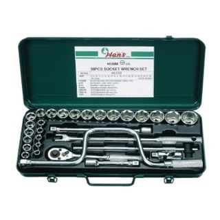 30pce 12Pt Socket Set  8-32mm 1/2' Dr. Green Metal Case - Hans