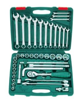 42 piece Tool Kit 8-32mm 1/2" Dr.  Skt Set c/w 6-24mm R&OE Spanners + Access. ABS Green Case - Hans