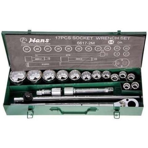 3/4" - 2"  17pce 3/4" Dr.SAE 12 Pt Socket Set in Metal Case - Hans