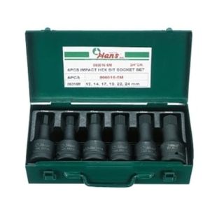 12-24mm  6 piece 3/4" Dr. Hex Bit Socket Set in Metal Case - Hans