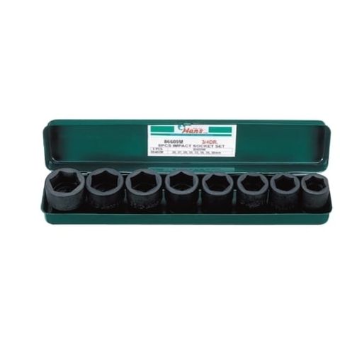 26-28mm 8Pce 3/4' Dr. IMPACT Socet Set Metal Case - Hans