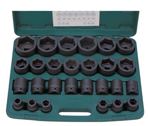 17-60mm 27 Piece 3/4" Drive IMPACT Socket Set ABS Green Case - Hans