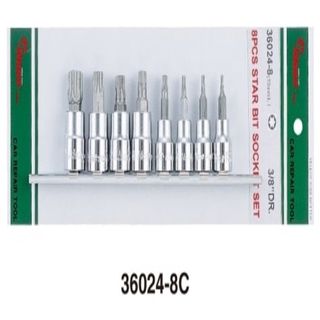 3/8" Drive 8 piece T10-T45 Star Bit Socket Set on Rail - Hans