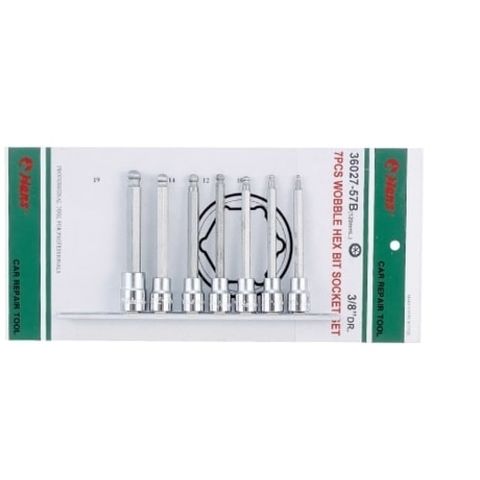 3-10mm 3/8" Dr. 7pce Wobble Hex Bit Skt Set on Rail - Hans