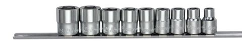 3/8" Dr 9 Pc Socket Set on Rail 5/16"-13/16" 12 Pt - Hans