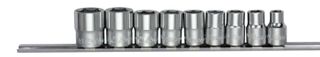 3/8" Dr 9 Pc Socket Set on Rail 5/16"-13/16" 12 Pt - Hans