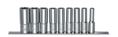 3/8" Dr 9Pc Deep Socket Set on Rail 5/16"-13/16" 12 Pt