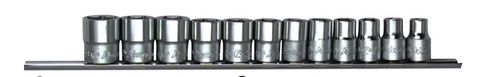3/8" Dr 12 pc Socket Set on Rail 8-19mm 12Pt - Hans