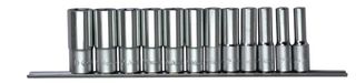 3/8" Dr 12 Pc Deep Socket Set on Rail 8-19mm 12 Pt