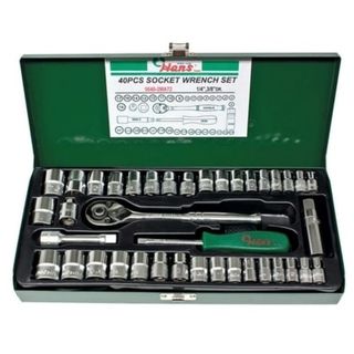 1/4" & 3/8" Drive 40 Piece 12 Pt Socket Set Green Metal Case - HANS