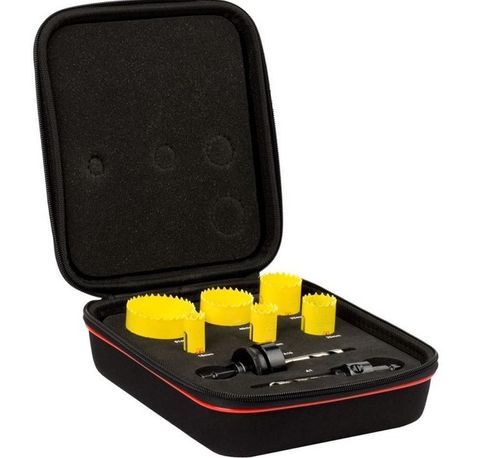 16-51mm  Electrician's Holesaw Kit - Eva Case - Starrett 7 piece Contains: 16,20,25,40,51mm Hole Saws plus both large and small arbors. 50% OFF NORMAL LIST PRICE