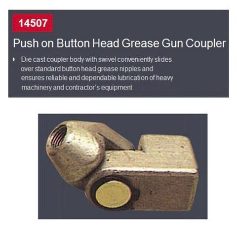 Button Head Grease Gun Coupler push on coupler for standard button head grease nipples, includes built in swivel - Arolube