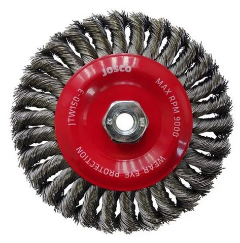150 x 13mm x 0.50G 1R (TK30) XHD Steel Twist Knot Wheel Brush M14 Thread 9,000rpm - Clamshell - Josco