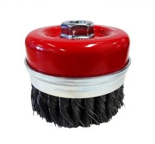 100mm x 0.50G XHD Steel 1R Twist Knot Cup Brush M14 Thread 9,000rpm complete with  Metal Shirt- Boxed - Josco
