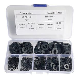 350 piece M2/M2.5/M3/M4/M5/M6/M8 Black Nylon Plastic WasherAssortment Kit in Plastic Box