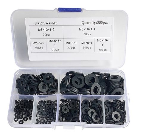 350 piece M2/M2.5/M3/M4/M5/M6/M8 Black Nylon Plastic WasherAssortment Kit in Plastic Box