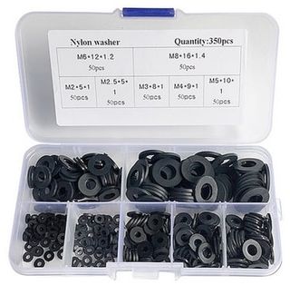 350 piece  M2-M8 Black Nylon Washer Assortment Kit in Plastic Case