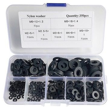 350 piece  M2-M8 Black Nylon Washer Assortment Kit in Plastic Case